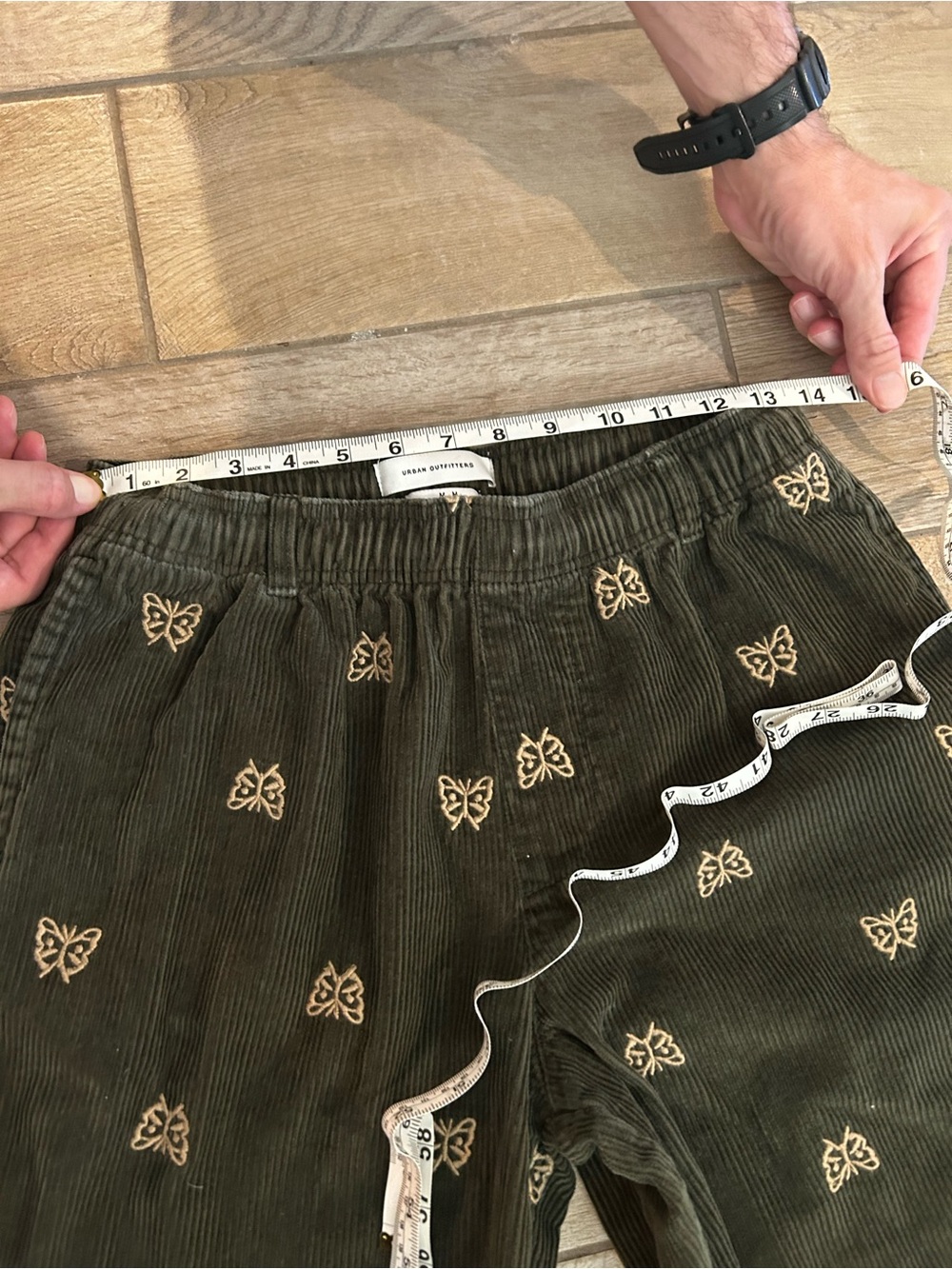 Urban Outfitters Olive Green Corduroy Drawstring pants with Embroidered insects - Picture 5 of 7